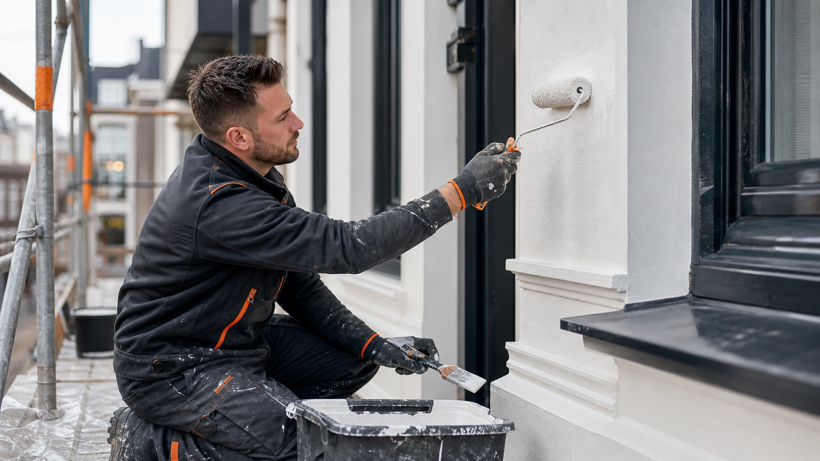 Zelfgemaakt sfeerbeeld van schilderwerk aan een gevel